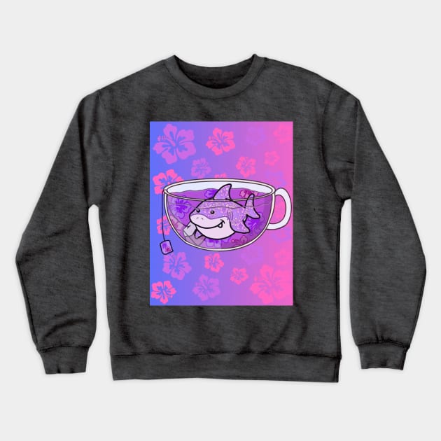 Floral Shark Tea (purple/pink) Crewneck Sweatshirt by Octopus Cafe